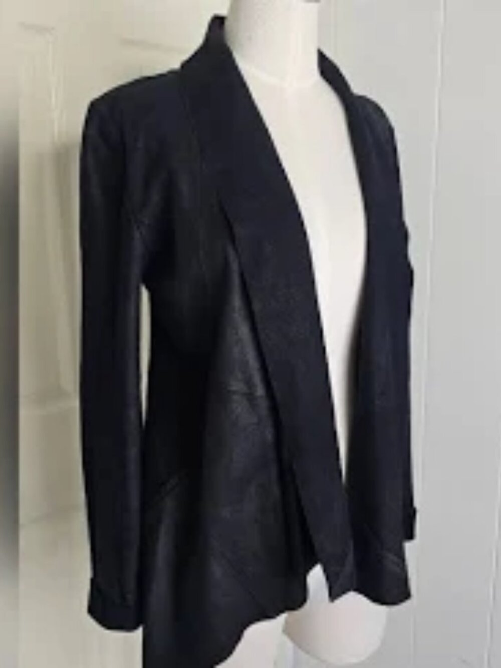 CUSP by Neiman Marcus Black Leather Shawl Collar Swing Jacket Size XS